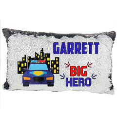Handmade Personalized Police Hero Rectangle Reversible Sequin Pillow Case