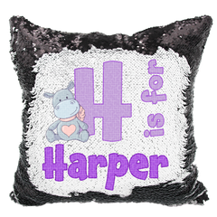 Handmade Personalized Hippo Alphabet Style Reversible Sequin Pillow Case