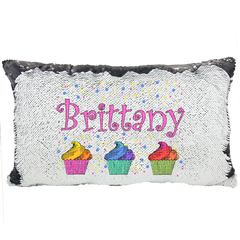 Handmade Personalized Rainbow Cupcakes Rectangle Reversible Sequin Pillow Case
