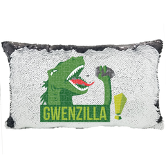 Handmade Personalized Godzilla Dinosaur Rectangle Reversible Sequin Pillow Case