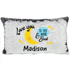 Handmade Personalized To The Moon Rectangle Reversible Sequin Pillow Case