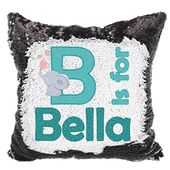 Handmade Personalized Elephant Alphabet Style Reversible Sequin Pillow Case