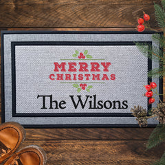 Personalized Merry Christmas Holly Indoor/Outdoor Door Mat