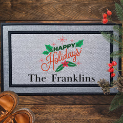 Personalized Happy Holidays Mistletoe Indoor/Outdoor Door Mat