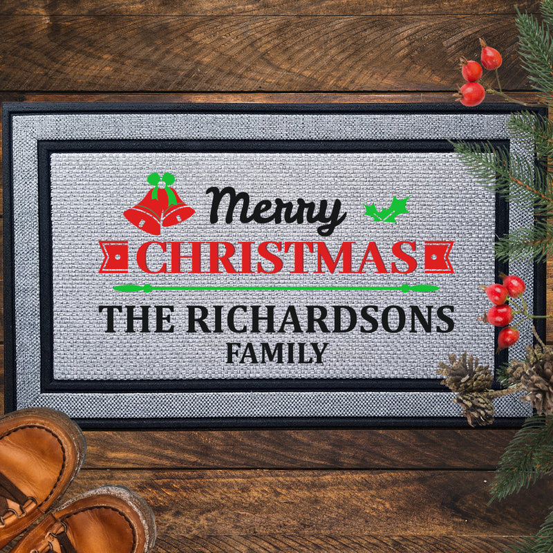 Personalized Merry Christmas Ribbon Indoor/Outdoor Door Mat