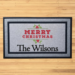 Personalized Merry Christmas Holly Indoor/Outdoor Door Mat