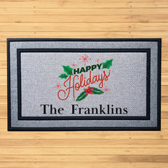 Personalized Happy Holidays Mistletoe Indoor/Outdoor Door Mat