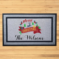 Personalized Christmas Poinsettia Indoor/Outdoor Door Mat