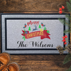 Personalized Christmas Poinsettia Indoor/Outdoor Door Mat