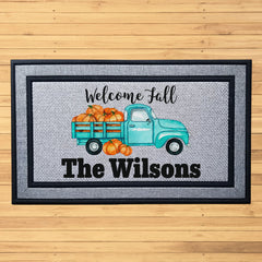 Personalized Welcome Fall Pumpkin Truck Indoor/Outdoor Door Mat