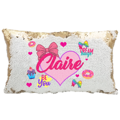 Handmade Personalized Be You Bows-n-Hearts Rectangle Reversible Sequin Pillow Case