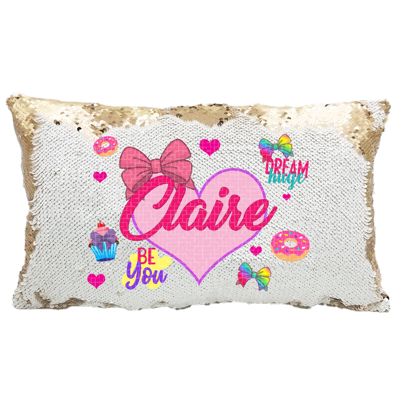 Handmade Personalized Be You Bows-n-Hearts Rectangle Reversible Sequin Pillow Case