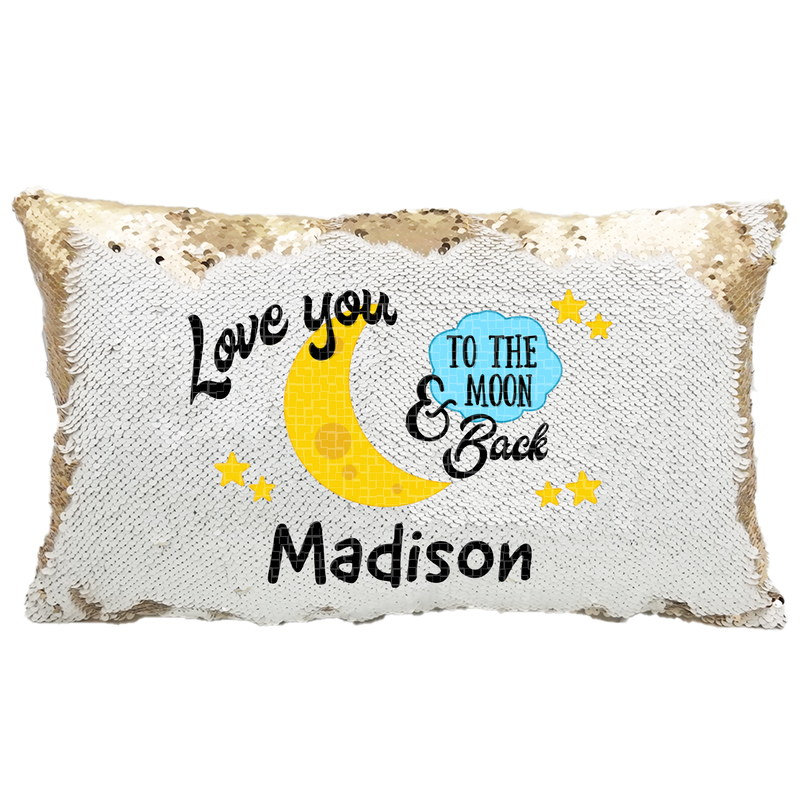 Handmade Personalized To The Moon Rectangle Reversible Sequin Pillow Case