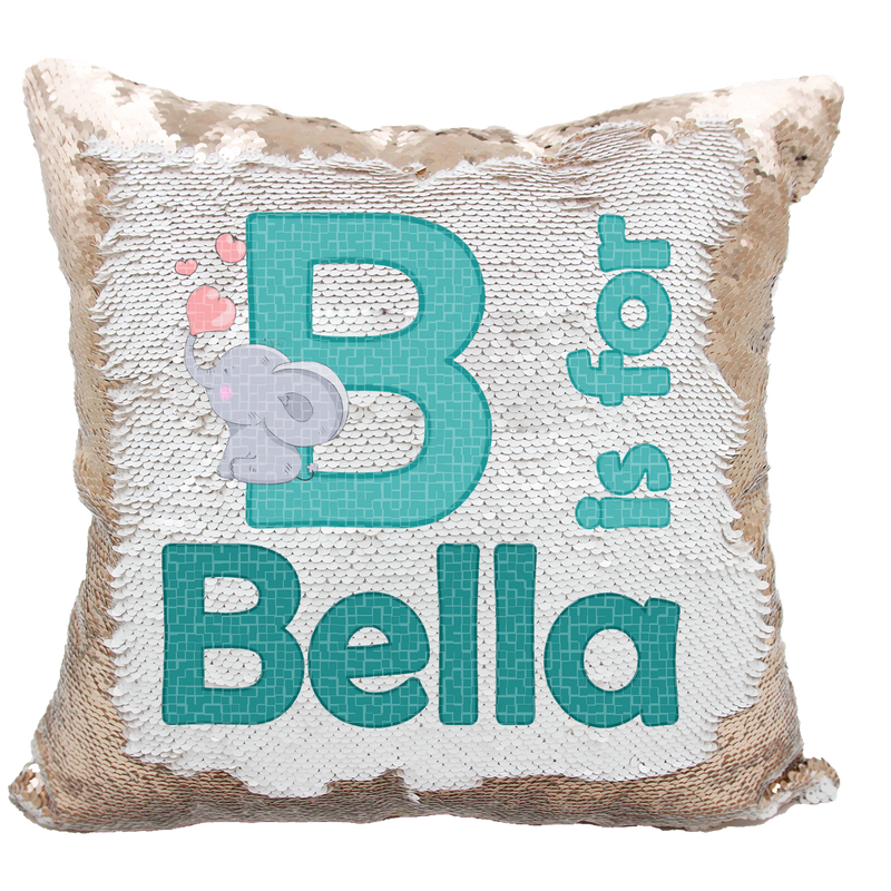 Handmade Personalized Elephant Alphabet Style Reversible Sequin Pillow Case