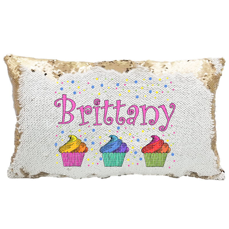 Handmade Personalized Rainbow Cupcakes Rectangle Reversible Sequin Pillow Case