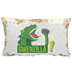 Handmade Personalized Godzilla Dinosaur Rectangle Reversible Sequin Pillow Case