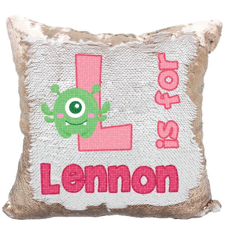 Handmade Personalized Monster Alphabet Style Reversible Sequin Pillow Case