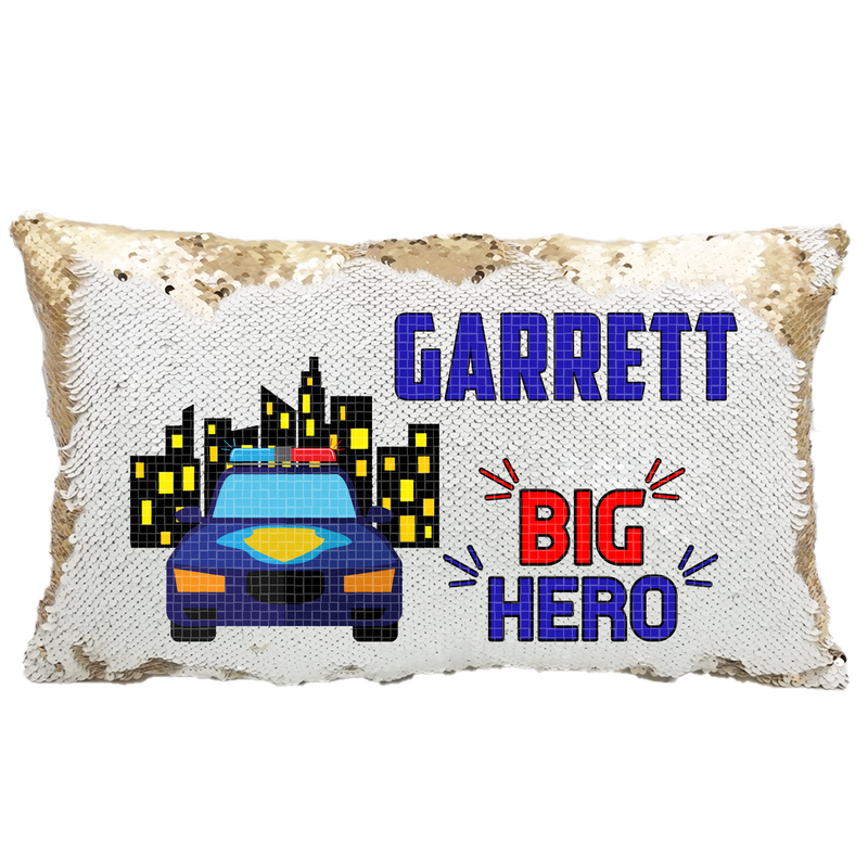 Handmade Personalized Police Hero Rectangle Reversible Sequin Pillow Case