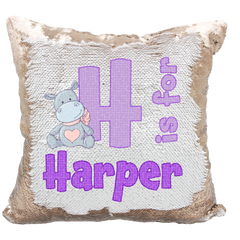 Handmade Personalized Hippo Alphabet Style Reversible Sequin Pillow Case