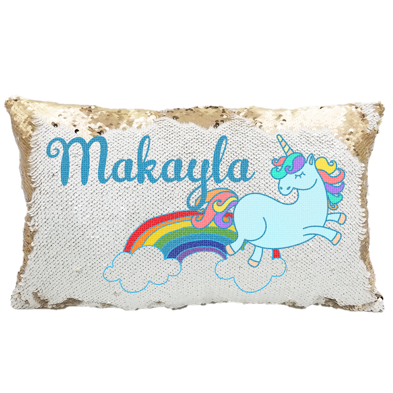 Handmade Personalized Rainbow Unicorn Rectangle Sequin Pillow Case