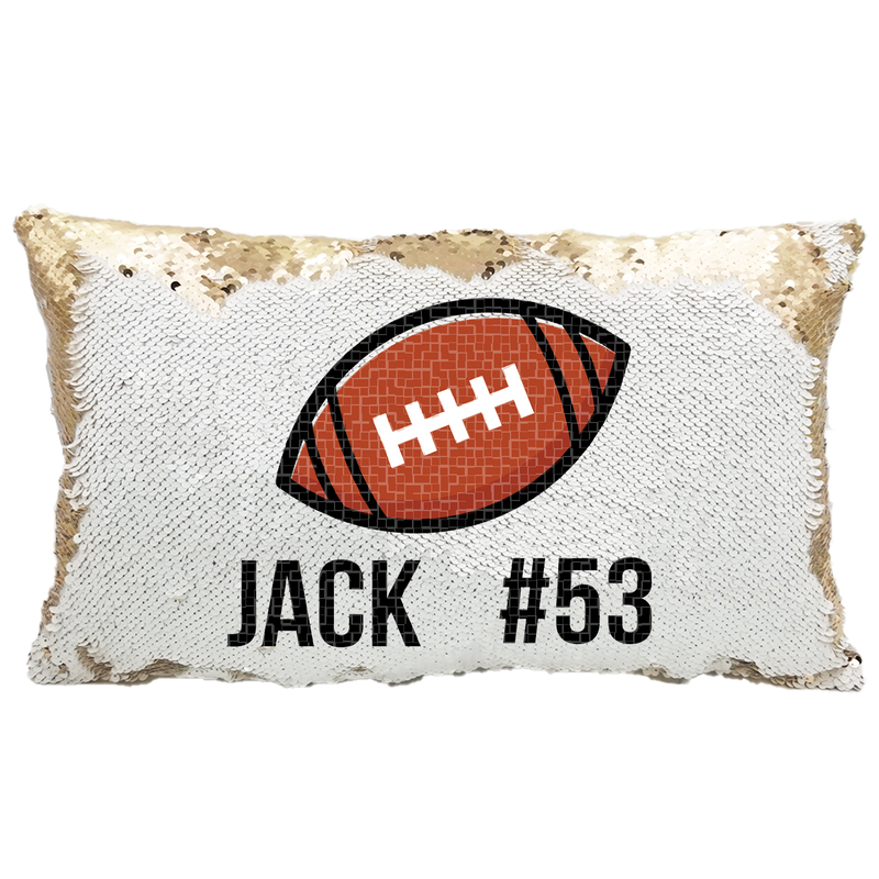 Handmade Personalized Football Number Rectangle Reversible Sequin Pillow Case