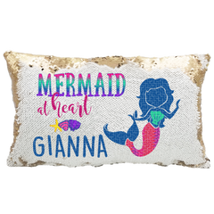 Handmade Personalized Mermaid At Heart Rectangle Reversible Sequin Pillow Case