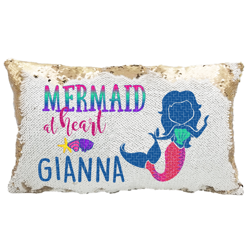 Handmade Personalized Mermaid At Heart Rectangle Reversible Sequin Pillow Case