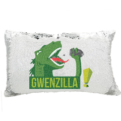 Handmade Personalized Godzilla Dinosaur Rectangle Reversible Sequin Pillow Case