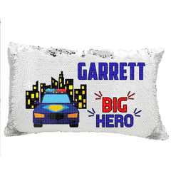 Handmade Personalized Police Hero Rectangle Reversible Sequin Pillow Case