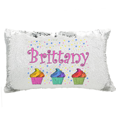 Handmade Personalized Rainbow Cupcakes Rectangle Reversible Sequin Pillow Case