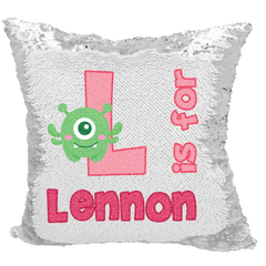 Handmade Personalized Monster Alphabet Style Reversible Sequin Pillow Case