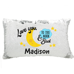Handmade Personalized To The Moon Rectangle Reversible Sequin Pillow Case