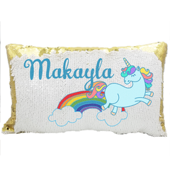 Handmade Personalized Rainbow Unicorn Rectangle Sequin Pillow Case