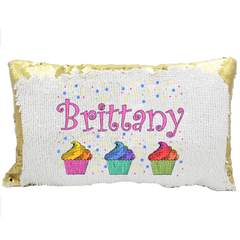 Handmade Personalized Rainbow Cupcakes Rectangle Reversible Sequin Pillow Case