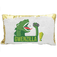 Handmade Personalized Godzilla Dinosaur Rectangle Reversible Sequin Pillow Case