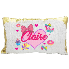 Handmade Personalized Be You Bows-n-Hearts Rectangle Reversible Sequin Pillow Case