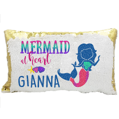 Handmade Personalized Mermaid At Heart Rectangle Reversible Sequin Pillow Case