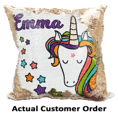 Handmade Personalized Unicorn Stars Sequin Pillow Case