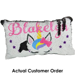 Handmade Personalized Bow Unicorn Rectangle Sequin Pillow Case