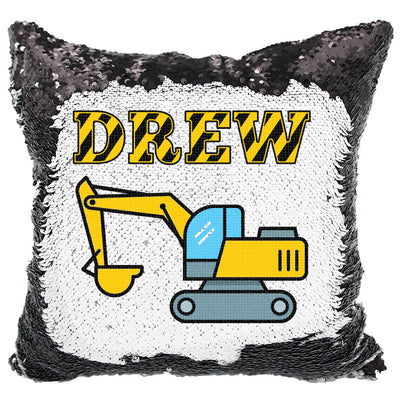 Handmade Personalized Construction Reversible Sequin Pillow Case