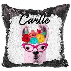 Handmade Personalized Flower Crown Llama Reversible Sequin Pillow Case