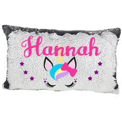 Handmade Personalized Bow Unicorn Rectangle Sequin Pillow Case