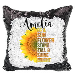 Handmade Personalized Be A Sunflower Quote Reversible Sequin Pillow Case