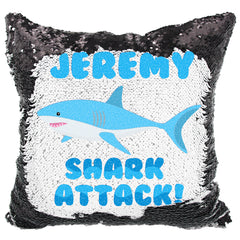 Handmade Personalized Shark Attack Reversible Sequin Pillow Case