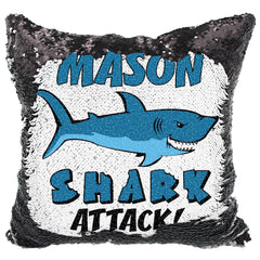 Handmade Personalized Shark Bite Reversible Sequin Pillow Case