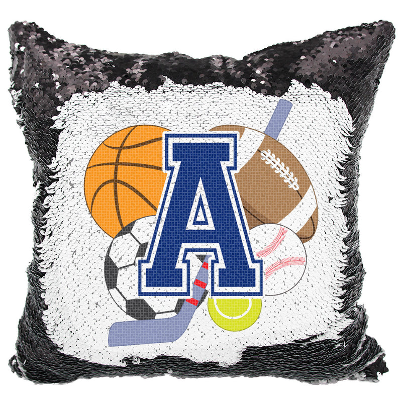 Handmade Personalized Sports Theme Reversible Sequin Pillow Case