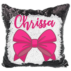 Handmade Personalized Pretty Bow Reversible Sequin Pillow Case