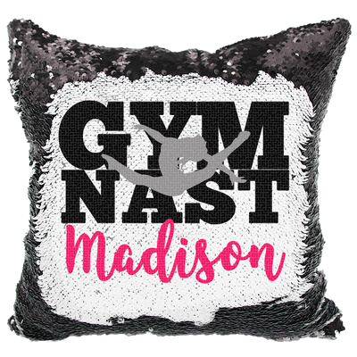 Handmade Personalized Gymnastics Block Letters Reversible Sequin Pillow Case