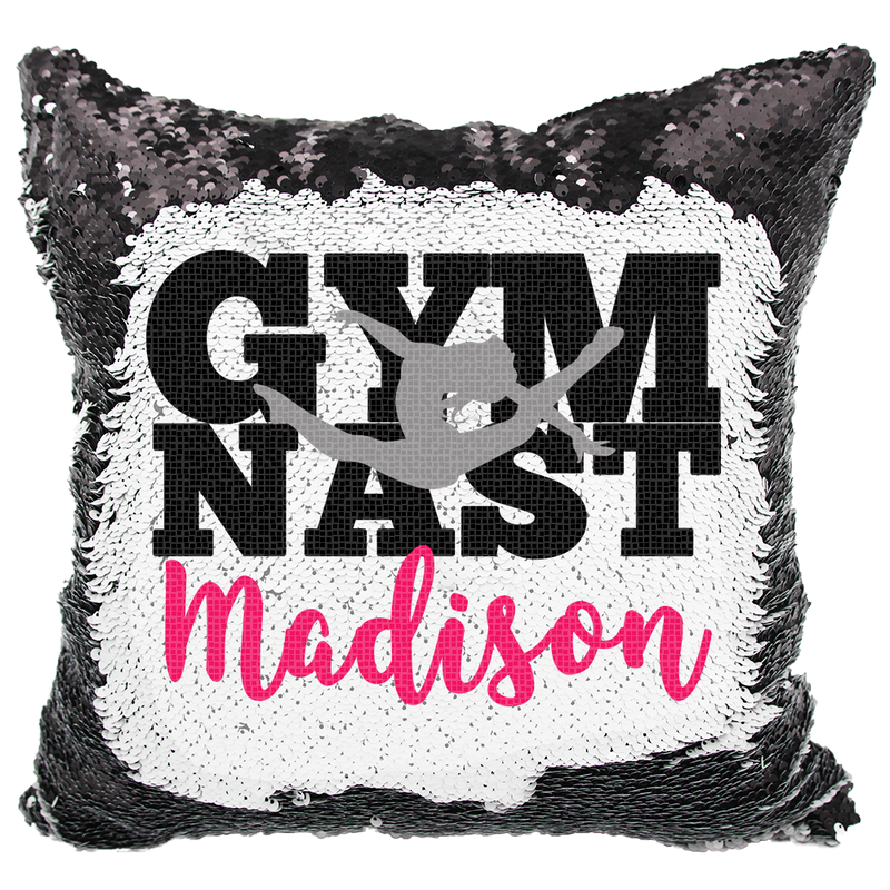 Handmade Personalized Gymnastics Block Letters Reversible Sequin Pillow Case