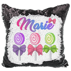 Handmade Personalized Lollipops & Bows Reversible Sequin Pillow Case